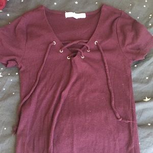 Maroon lace-up tee